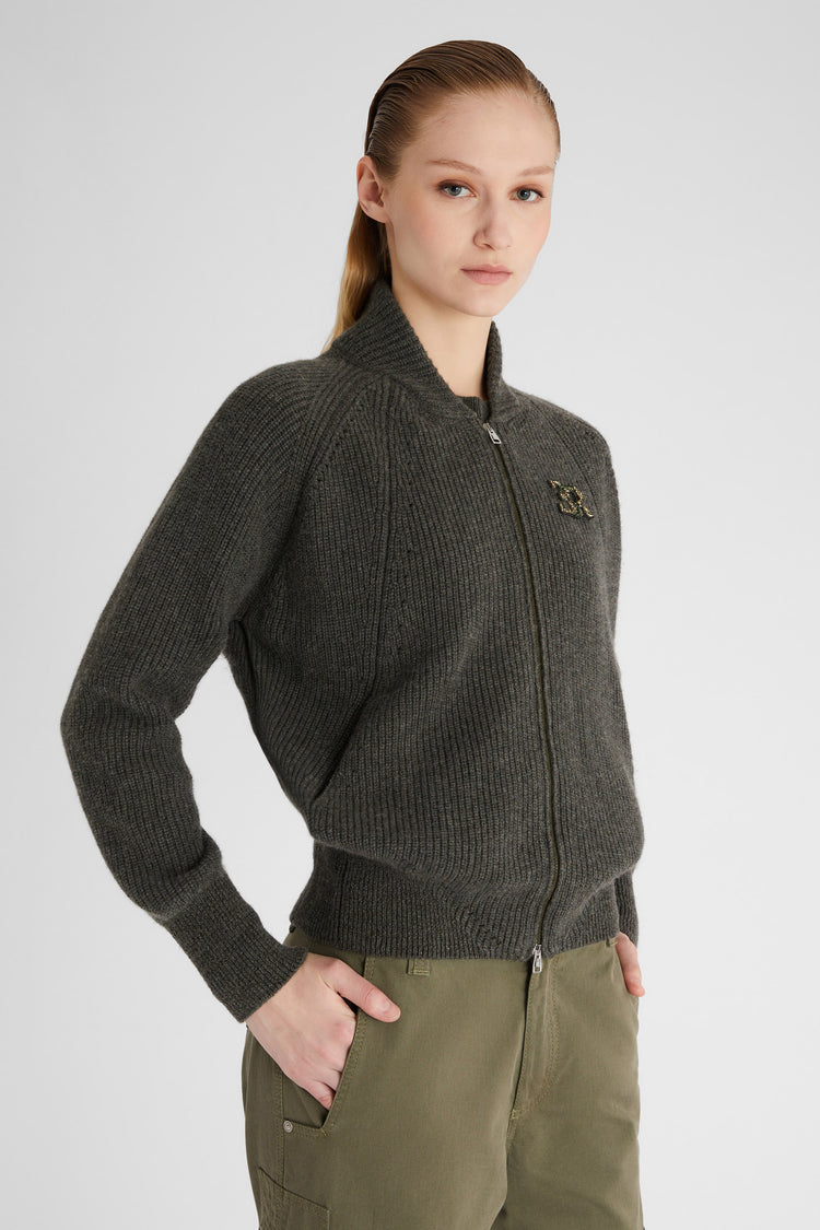 Pure cashmere bomber jacket with logo