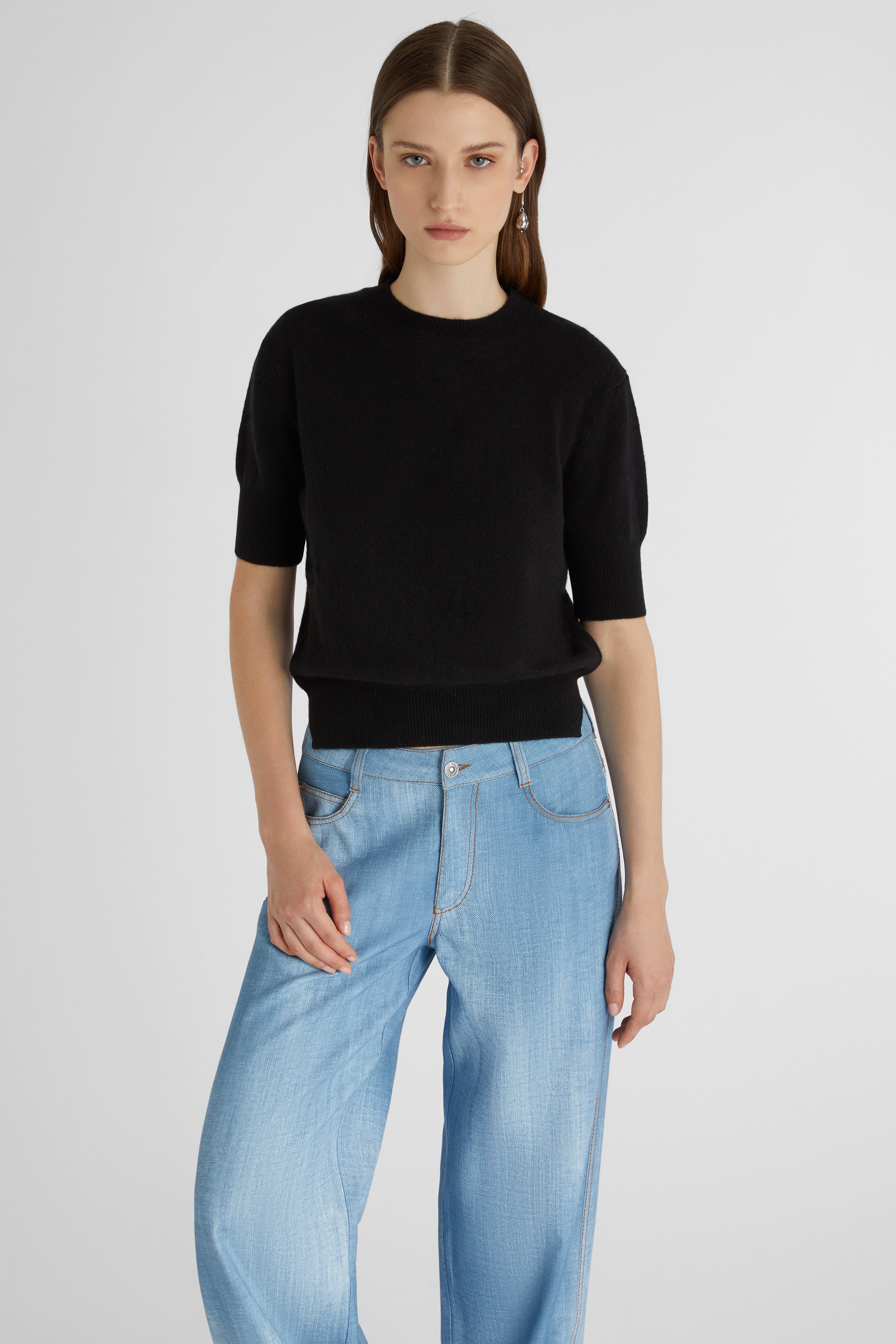 Black pure cashmere short sleeve sweater - Ermanno Scervino