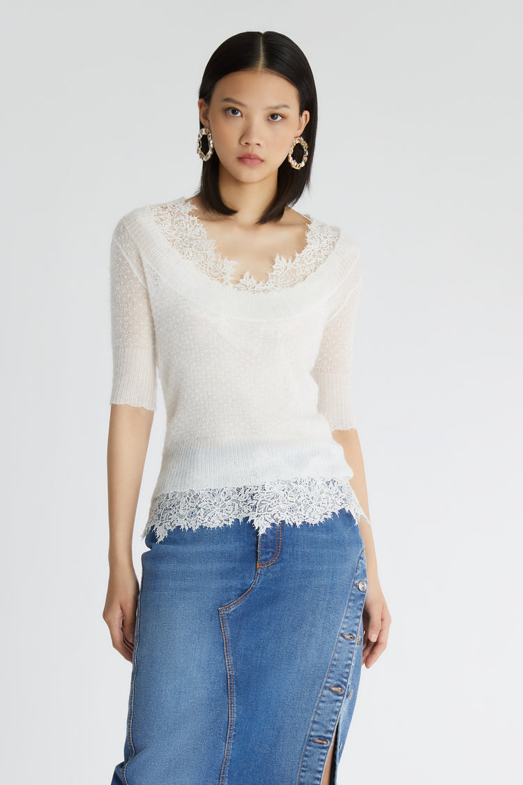 Maglia in misto mohair con pizzo