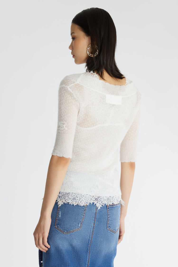 Maglia in misto mohair con pizzo