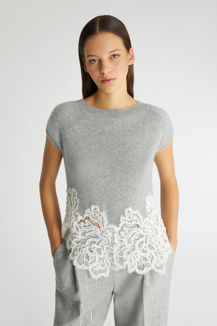 Maglia in puro cashmere con pizzo