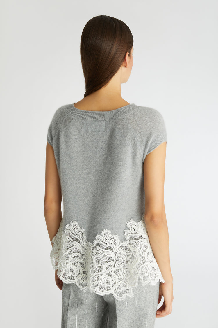 Maglia in puro cashmere con pizzo