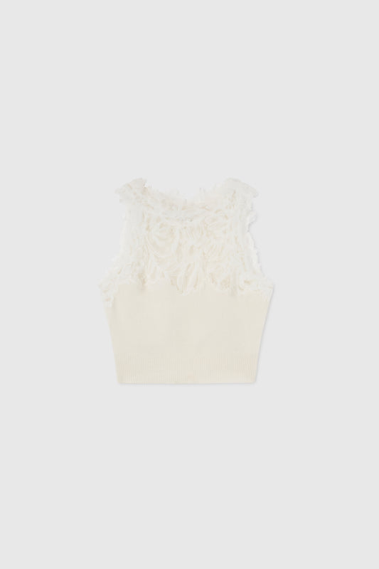 Short pure cashmere top with lace