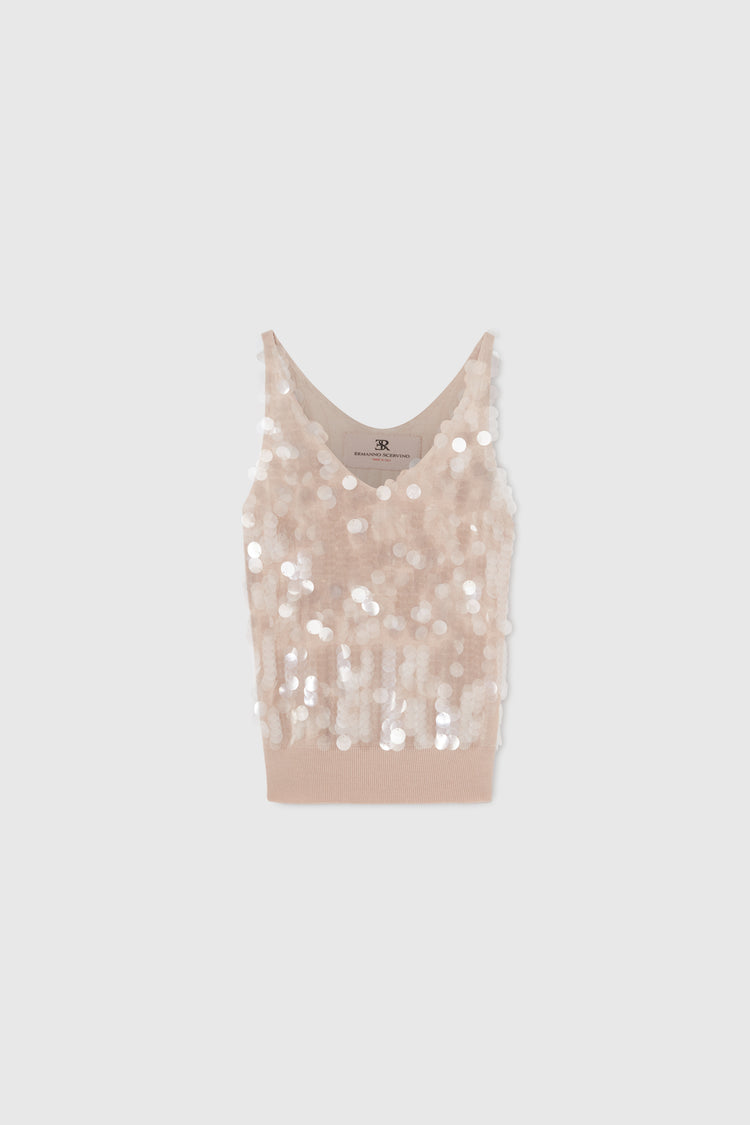 Pure merino wool tank top with sequins