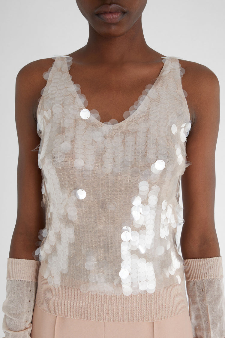 Pure merino wool tank top with sequins