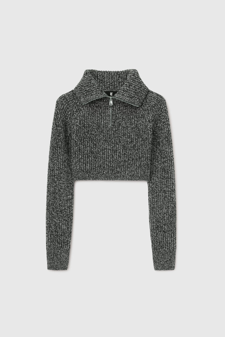 Cashmere blend cropped sweater with high collar and zip