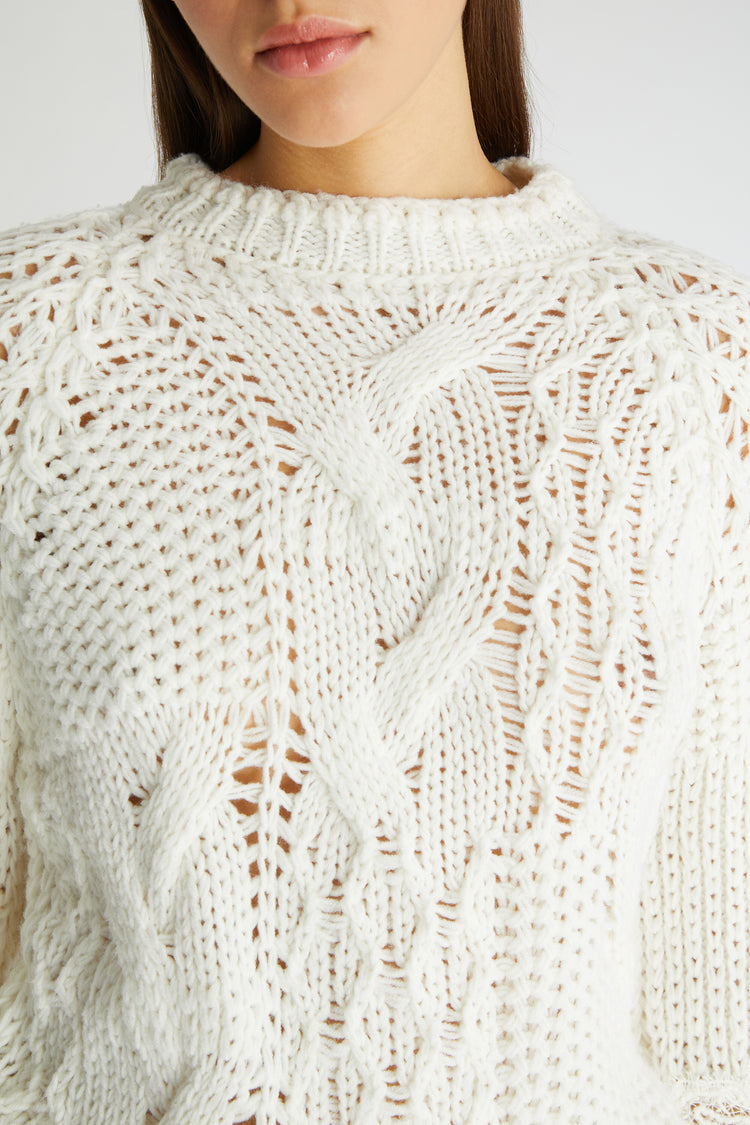 Wool blend jumper with braids and lace