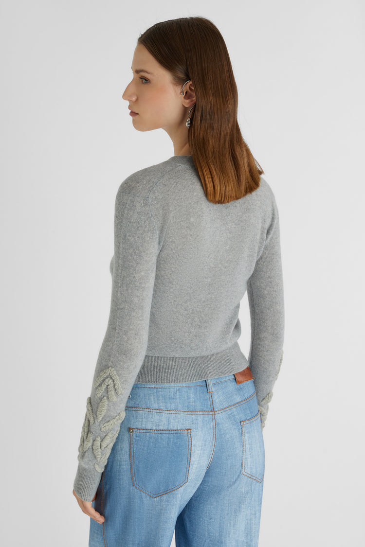 Pure cashmere sweater with handmade floral embroidery