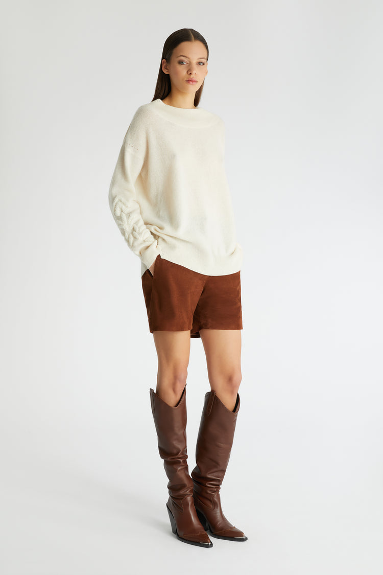 Pure cashmere oversized sweater with handmade floral embroidery