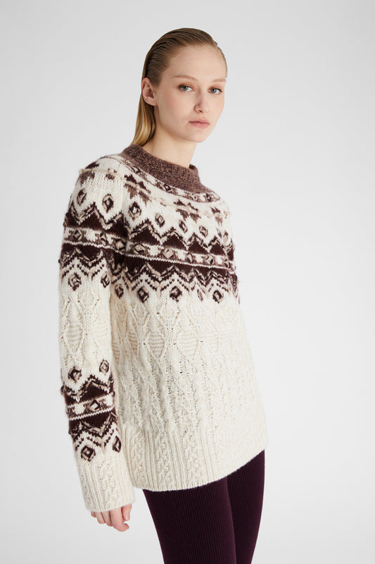 Pure cashmere jumper with Norwegian embroidery