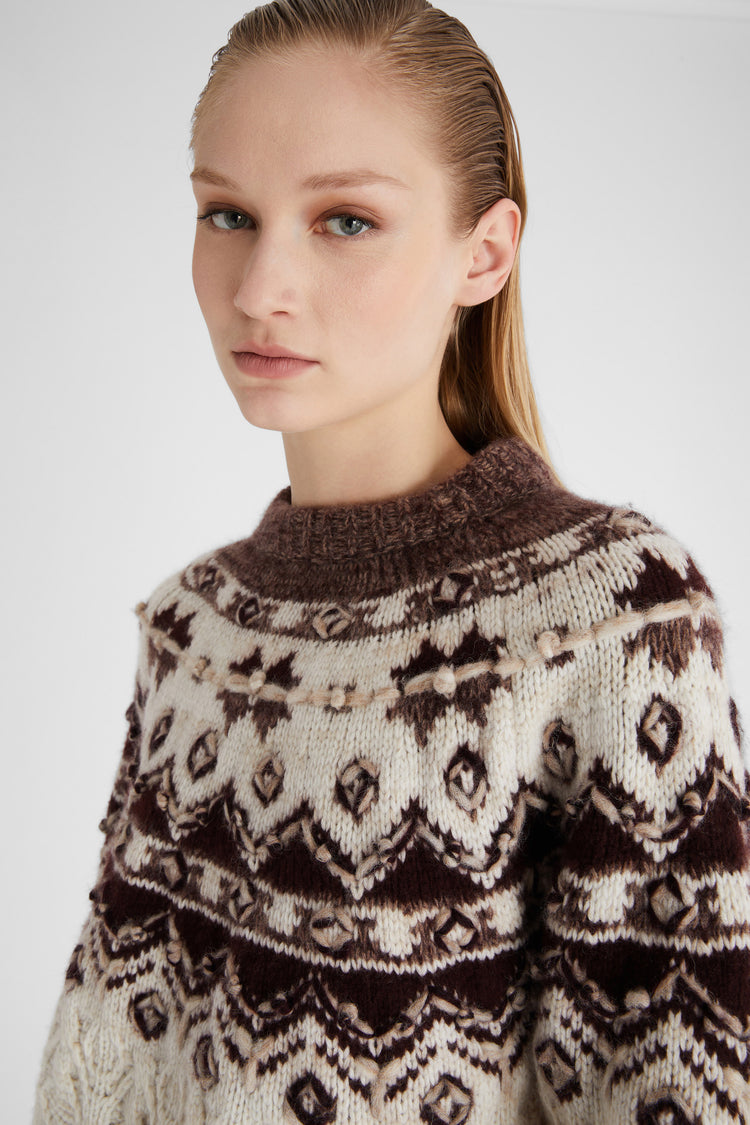 Pure cashmere jumper with Norwegian embroidery