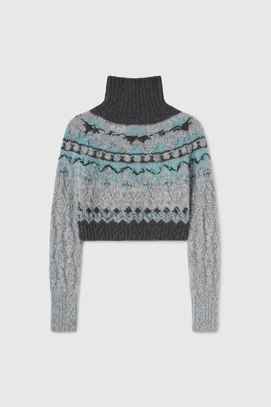 Pure cashmere cropped jumper with Norwegian embroidery