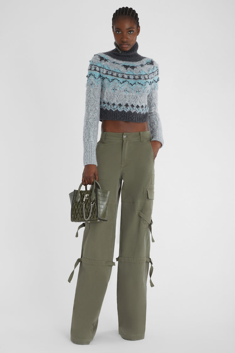 Pure cashmere cropped jumper with Norwegian embroidery