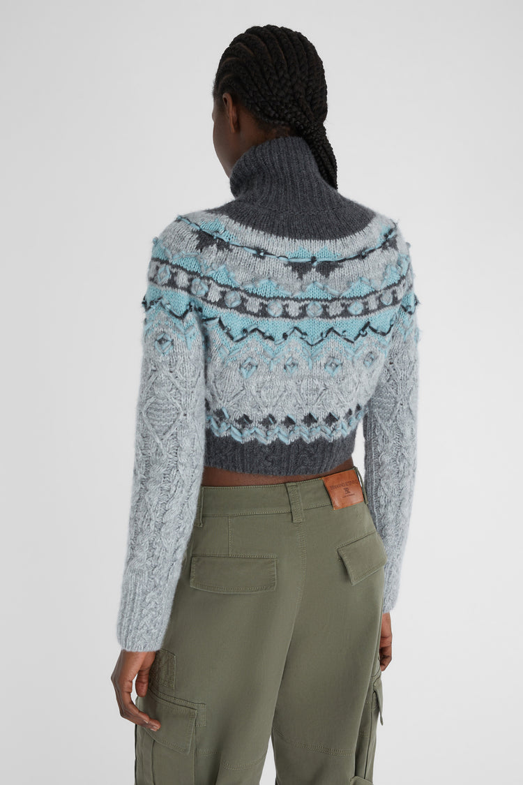 Pure cashmere cropped jumper with Norwegian embroidery