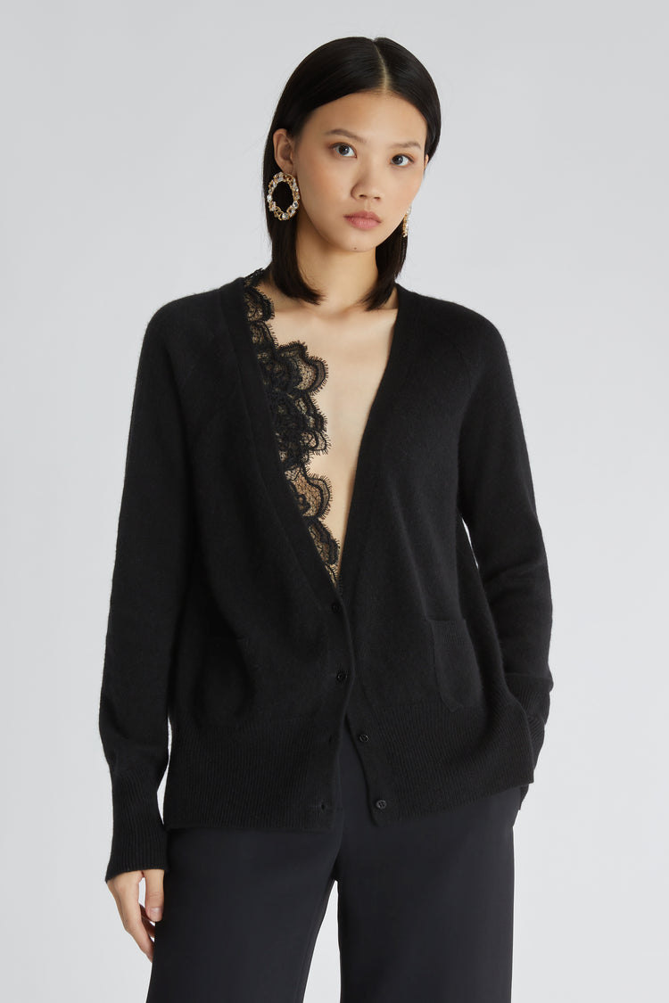 Pure cashmere cardigan with lace