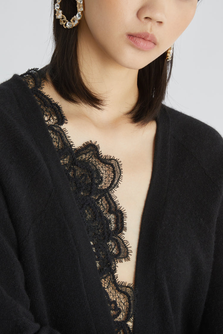 Pure cashmere cardigan with lace