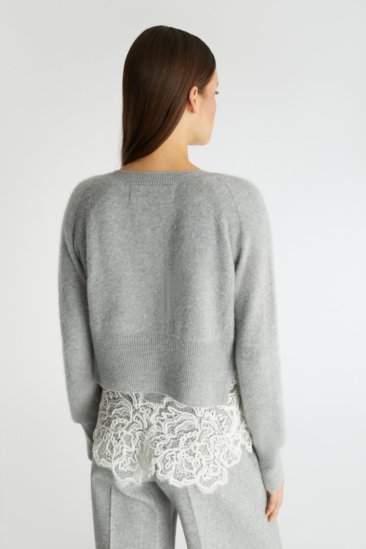 Pure cashmere cardigan with lace front