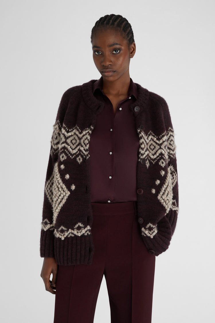 Pure cashmere cardigan with Norwegian embroidery