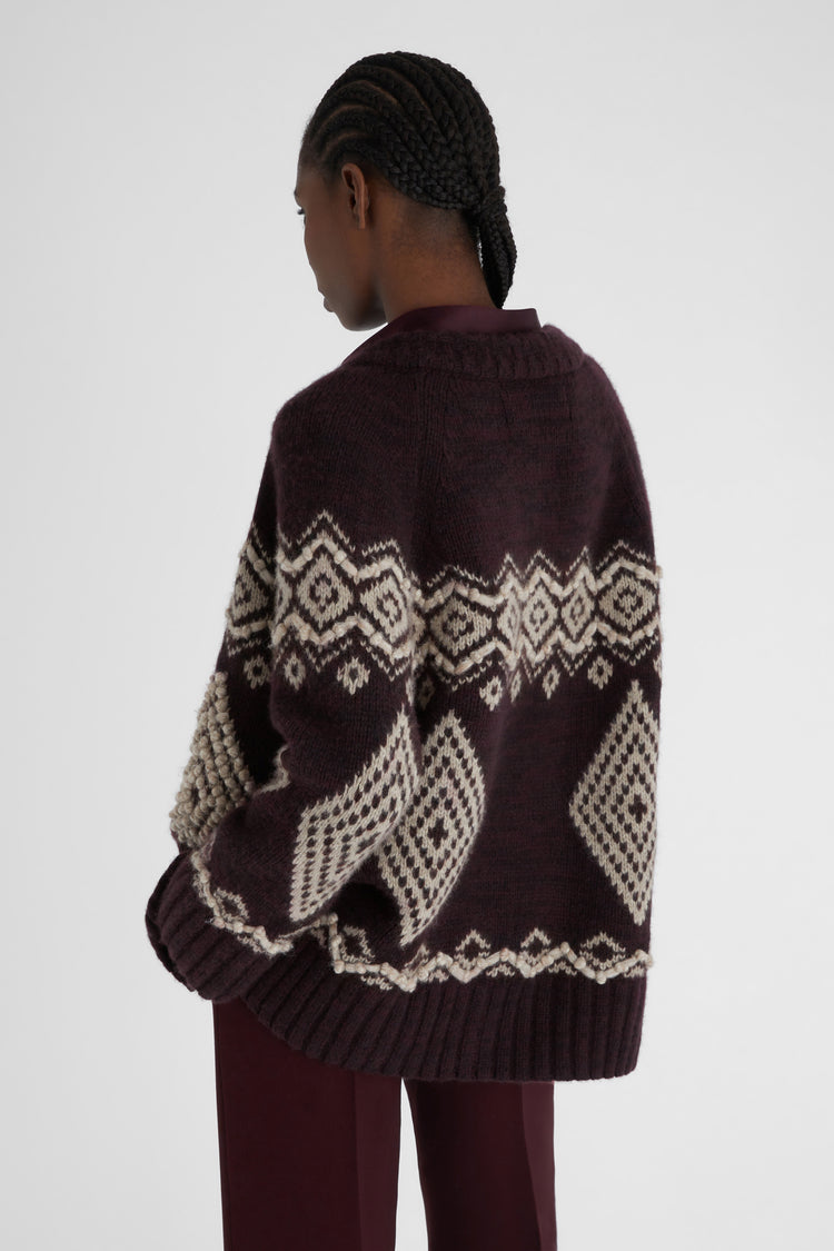 Pure cashmere cardigan with Norwegian embroidery