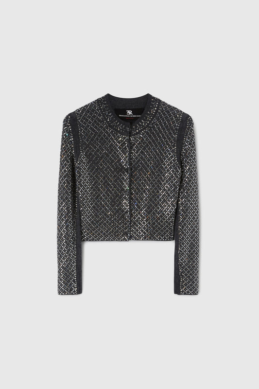 Wool and cashmere blend cardigan with hand-applied micro-crystals.