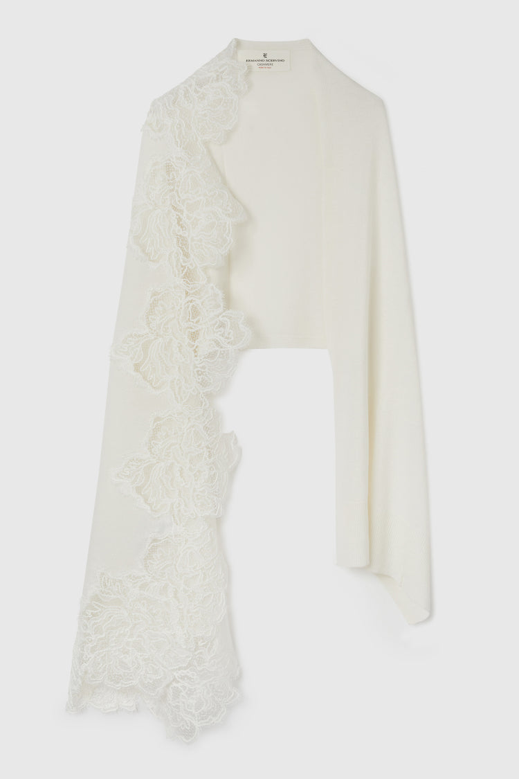 Pure cashmere stole with lace