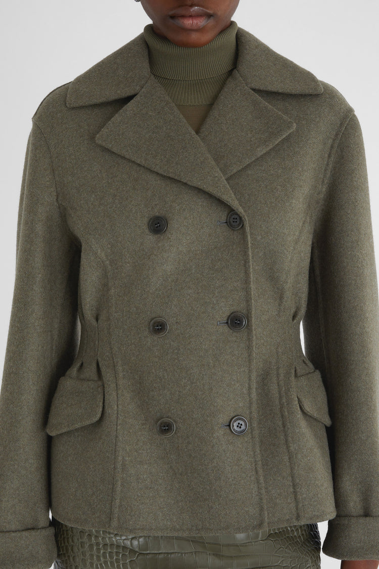 Short double-breasted coat with emphasised waistline