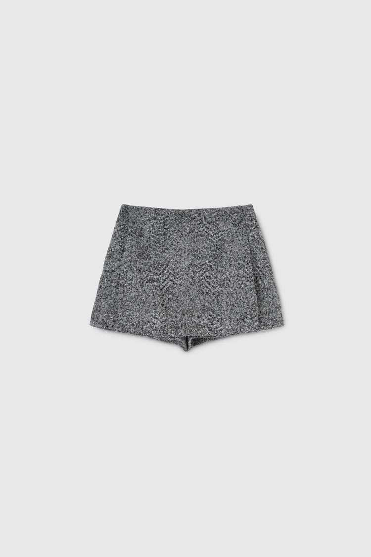 Mini gonna-shorts in lana con trama spigata