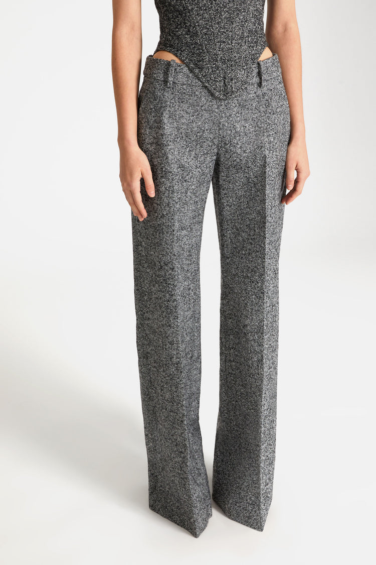 Wool herringbone bootcut trousers