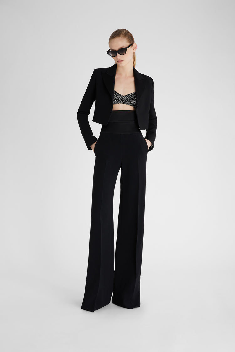 Interlock palazzo trousers with waistband