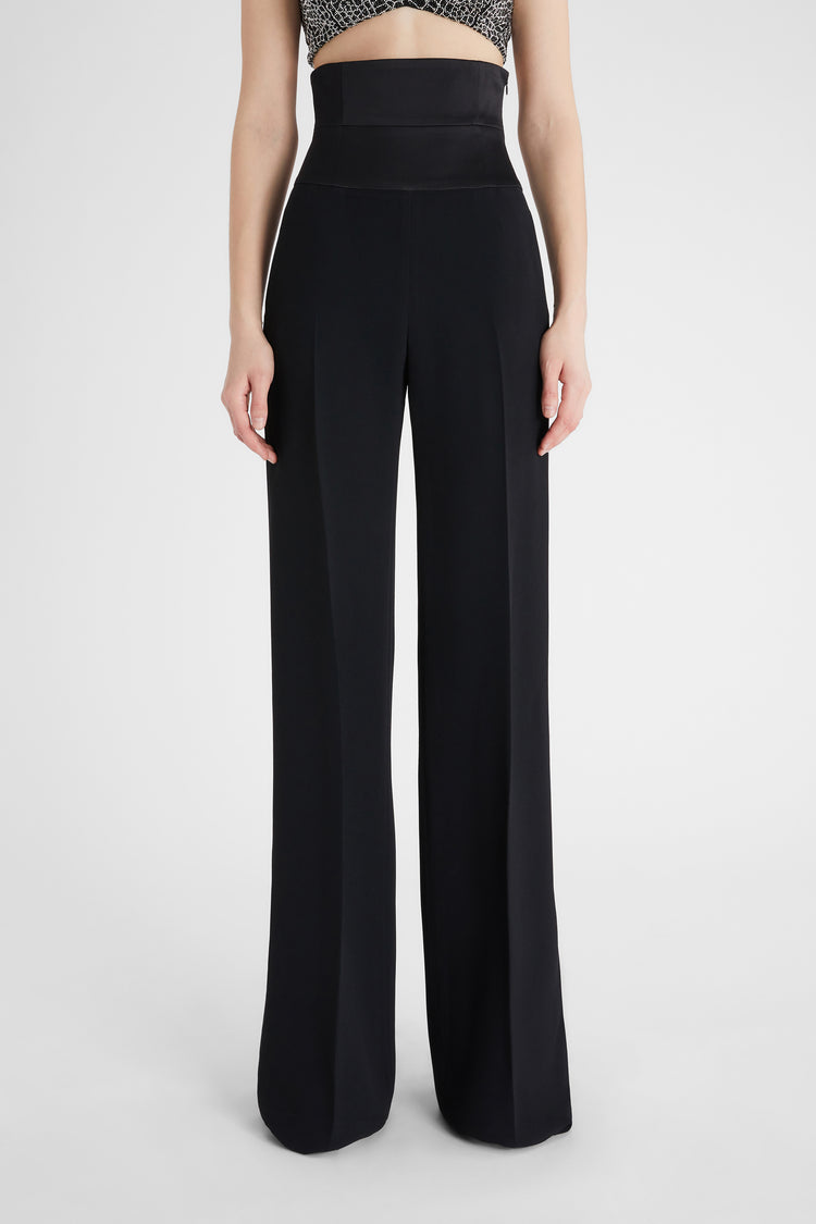 Pantalon palazzo en interlock avec ceinture