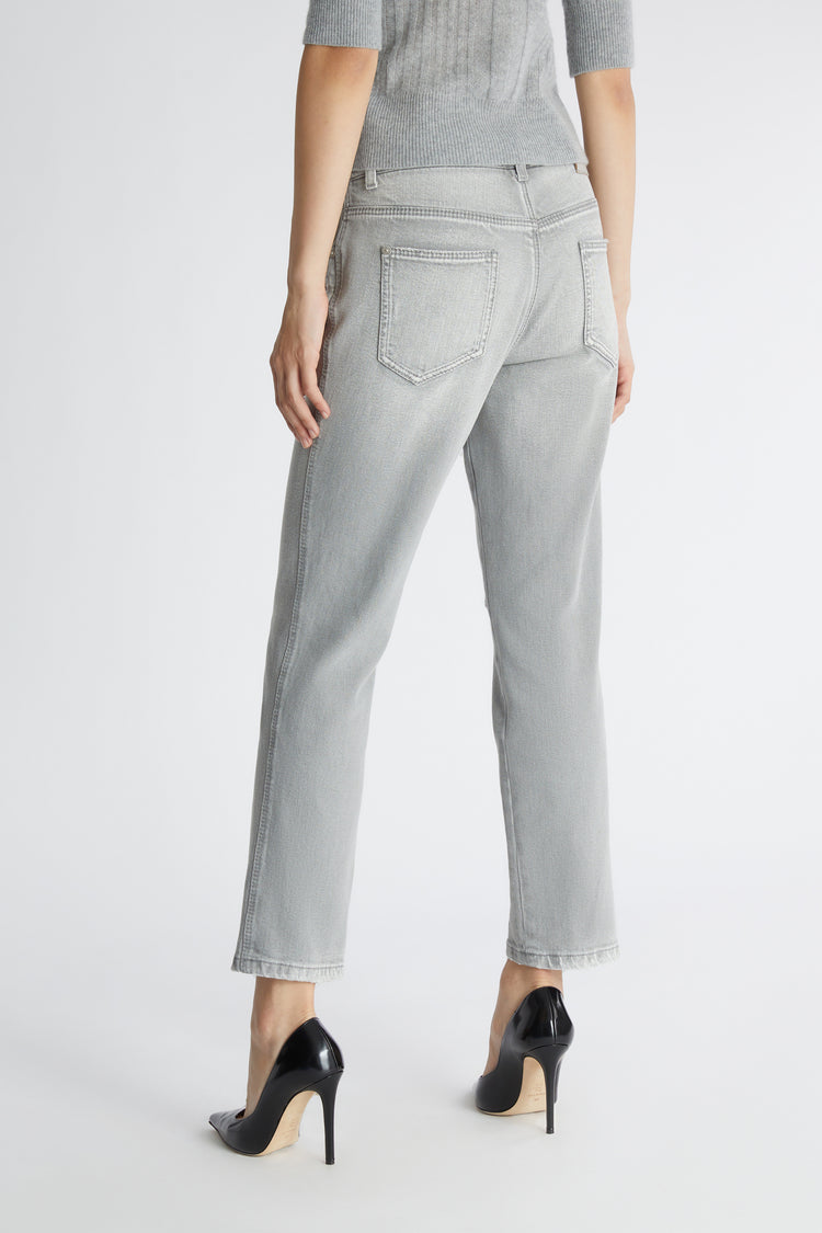 Straight-cut denim trousers with hand-embroidery