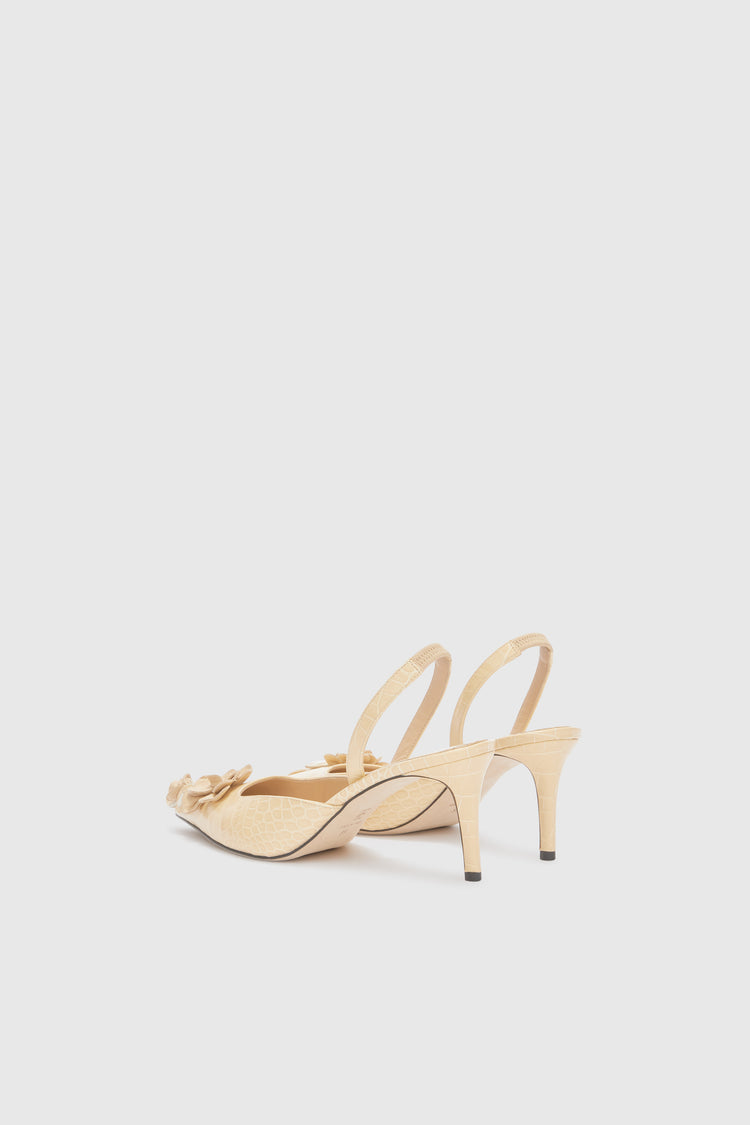 Slingback in vitello bianco stampa coccodrillo