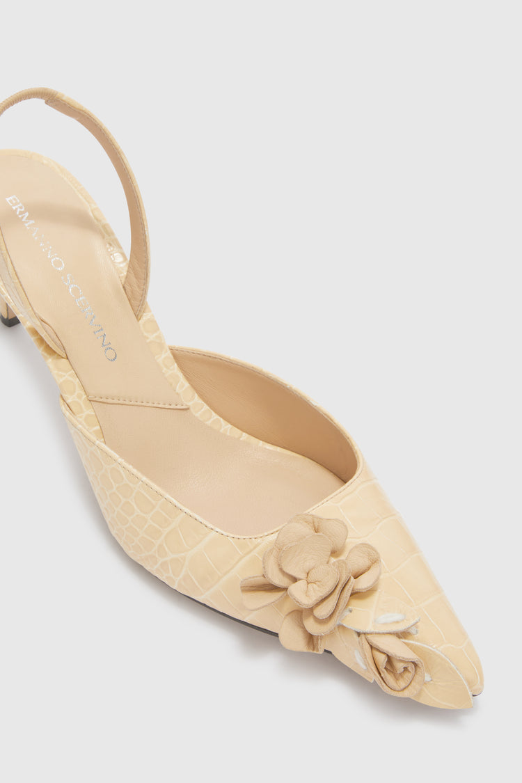 Slingback in vitello bianco stampa coccodrillo