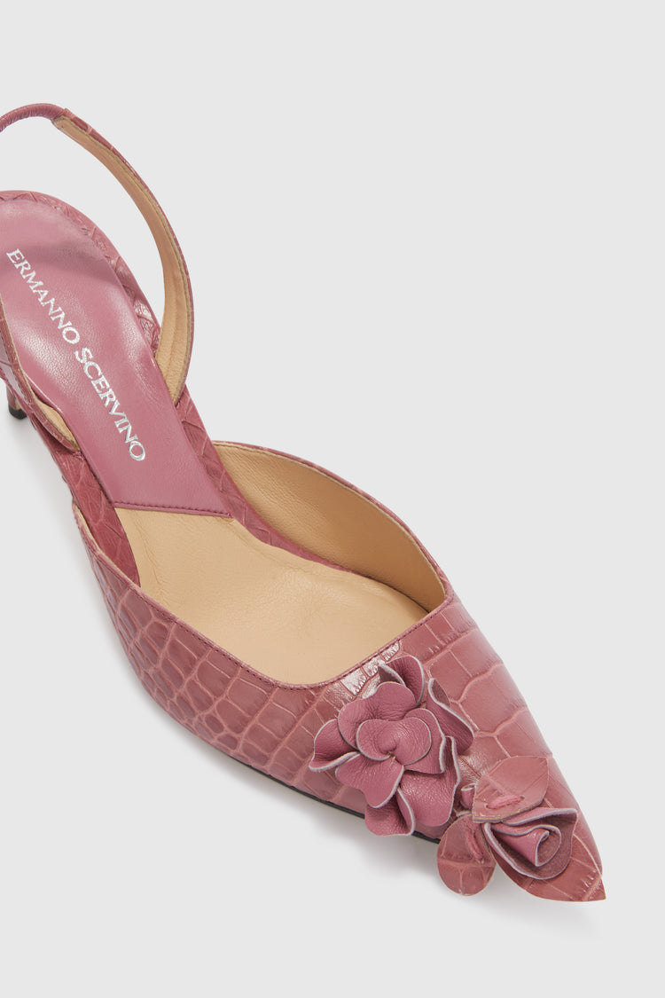 Slingback en veau imprimé crocodile