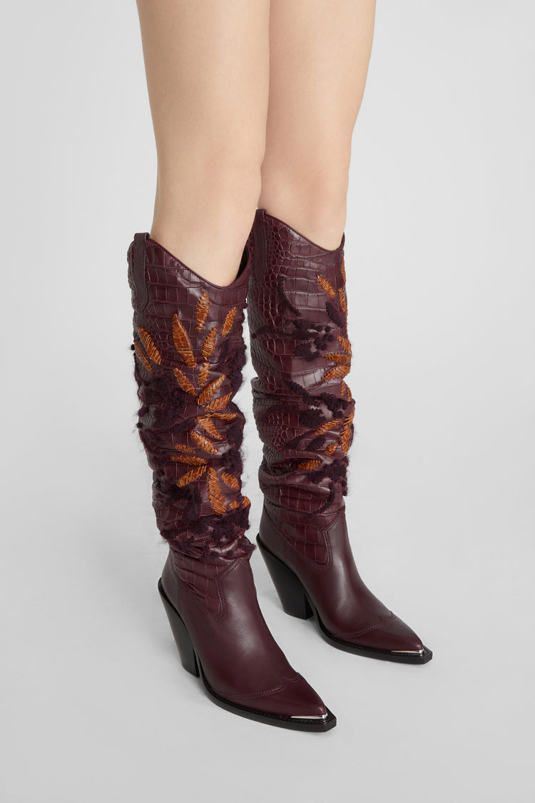 High Texan with crocodile print and embroidery