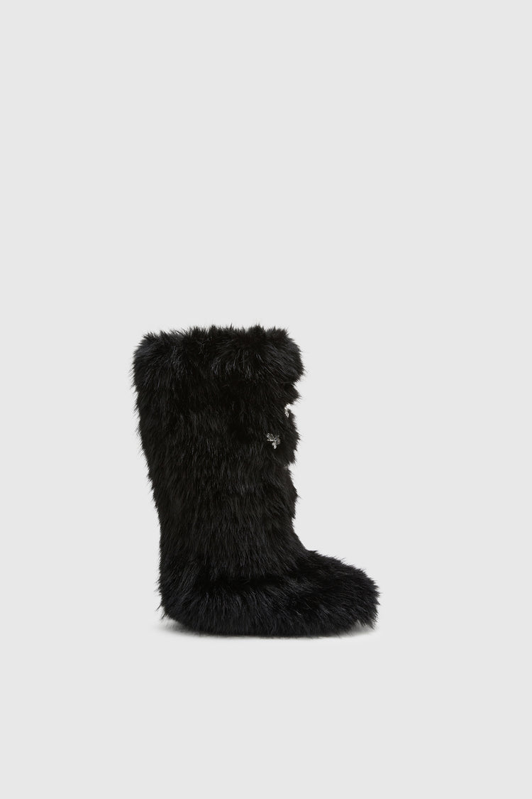 Faux-fur boot with handmade applications