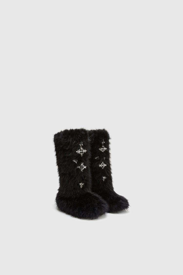 Faux-fur boot with handmade applications