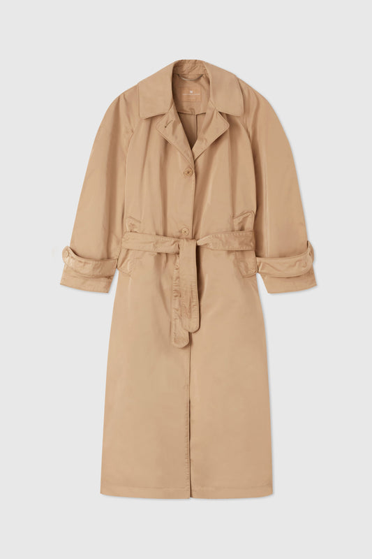 Technical duchesse single-breasted trench coat