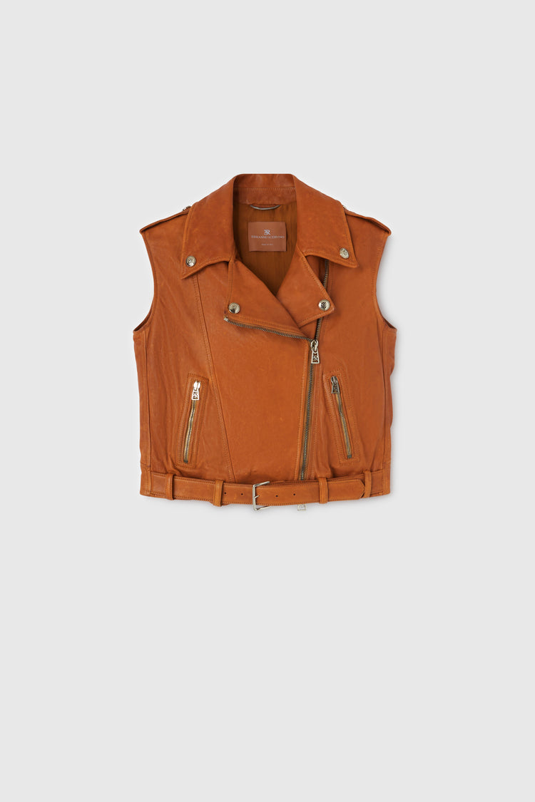 Leather biker waistcoat