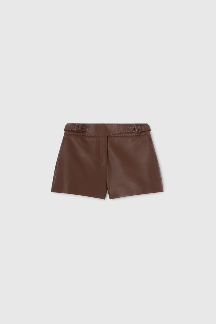 Leather shorts with buckles