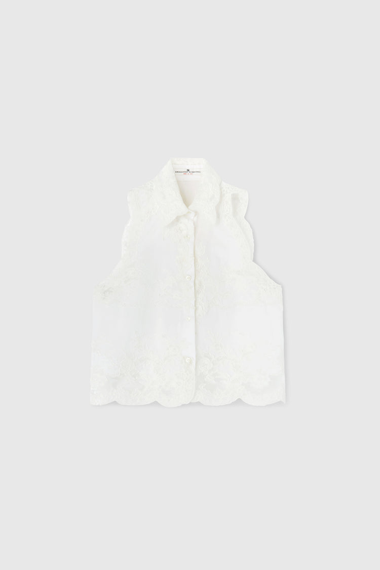 Camicia senza maniche con pizzo valencienne