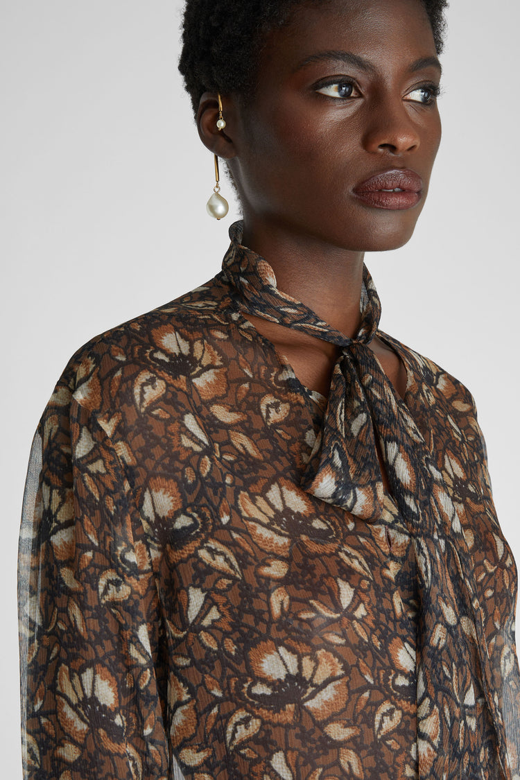 Pure silk chiffon shirt with macramé lace print