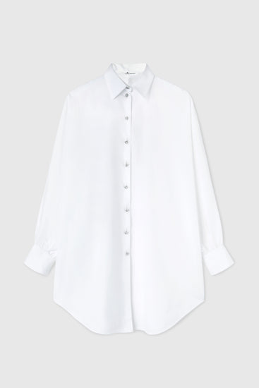 Bottoni Gioiello Camicia Bianca Maniche A Sbuffo Top Da Donna Con