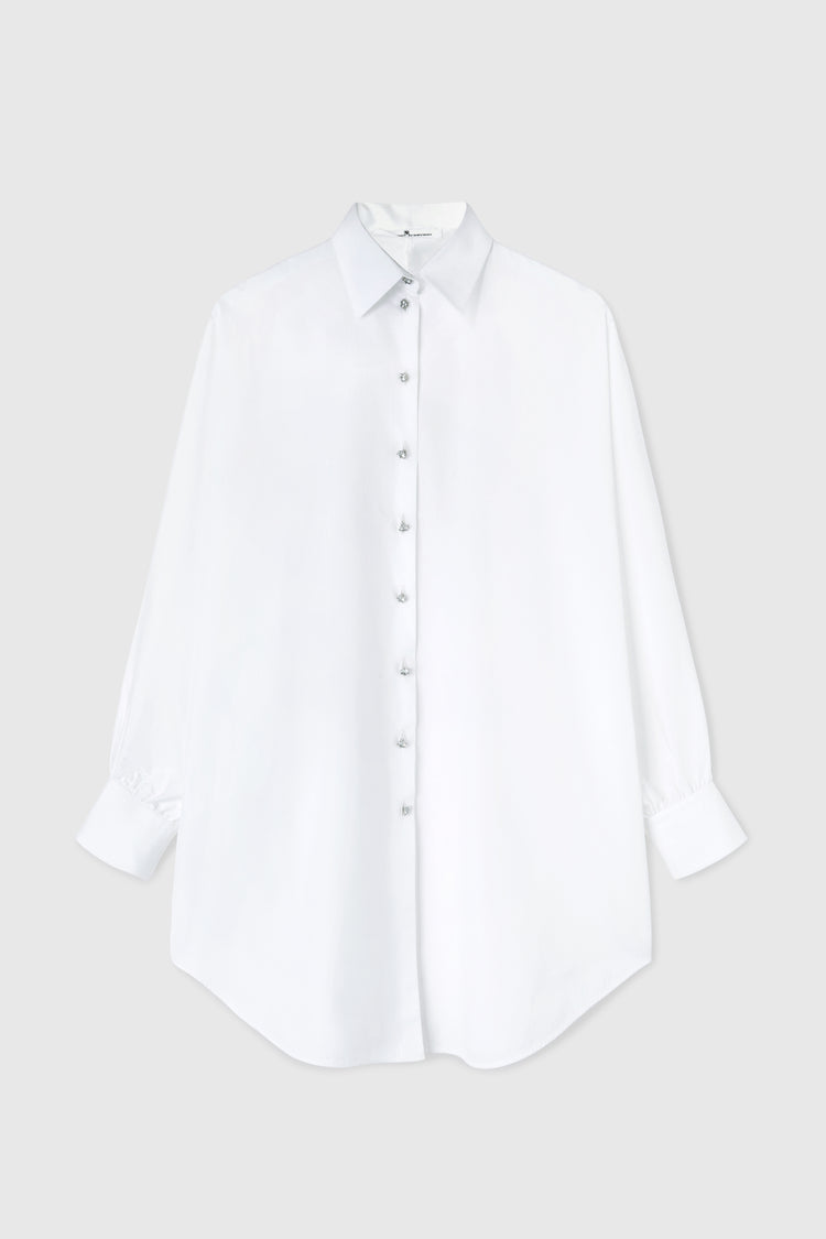 Oversize poplin shirt with jewelled buttons