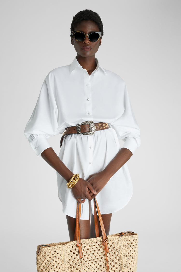 Oversize poplin shirt with jewelled buttons