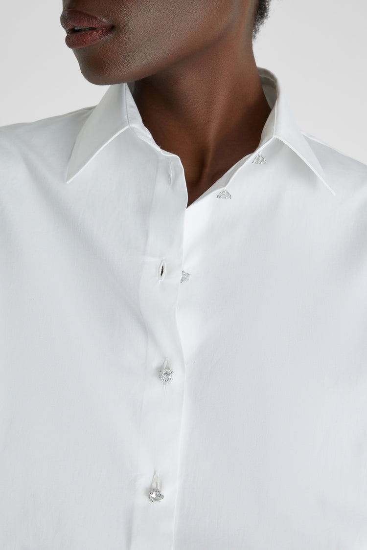 Oversize poplin shirt with jewelled buttons