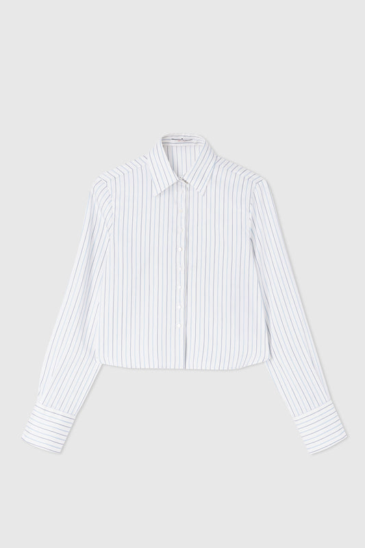 Silk blend micro-striped crop shirt