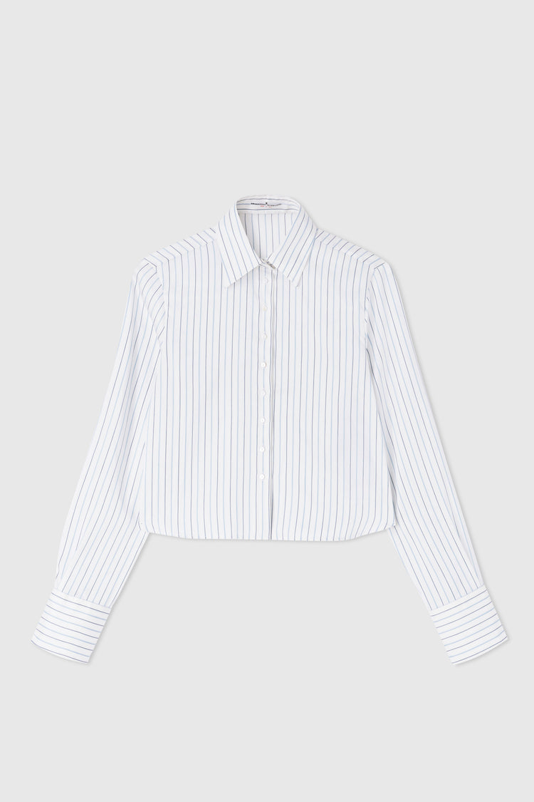 Silk blend micro-striped crop shirt