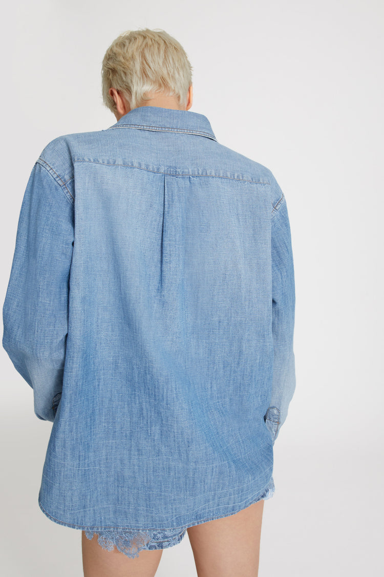 Regular denim shirt with stone applique and matching lace
