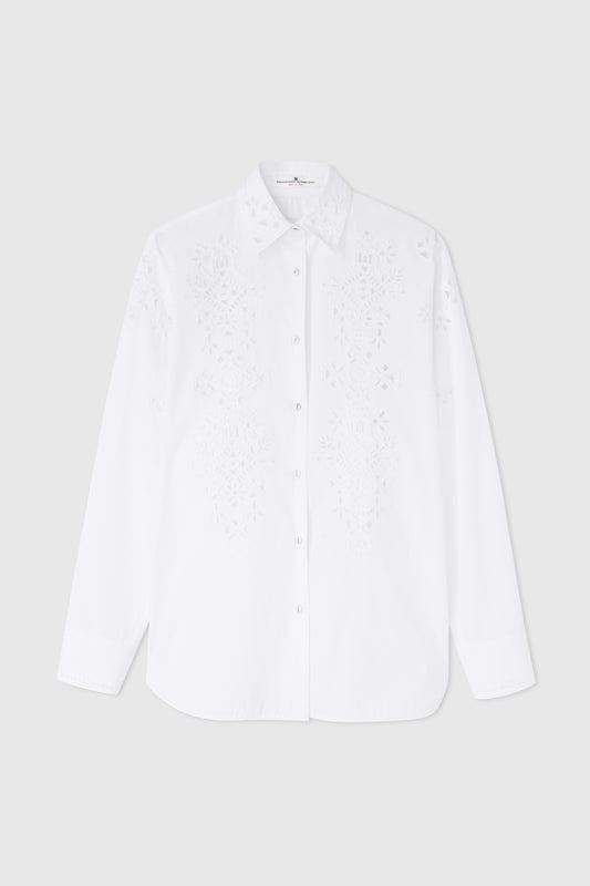 Oversize cotton poplin shirt with geometric cut-out